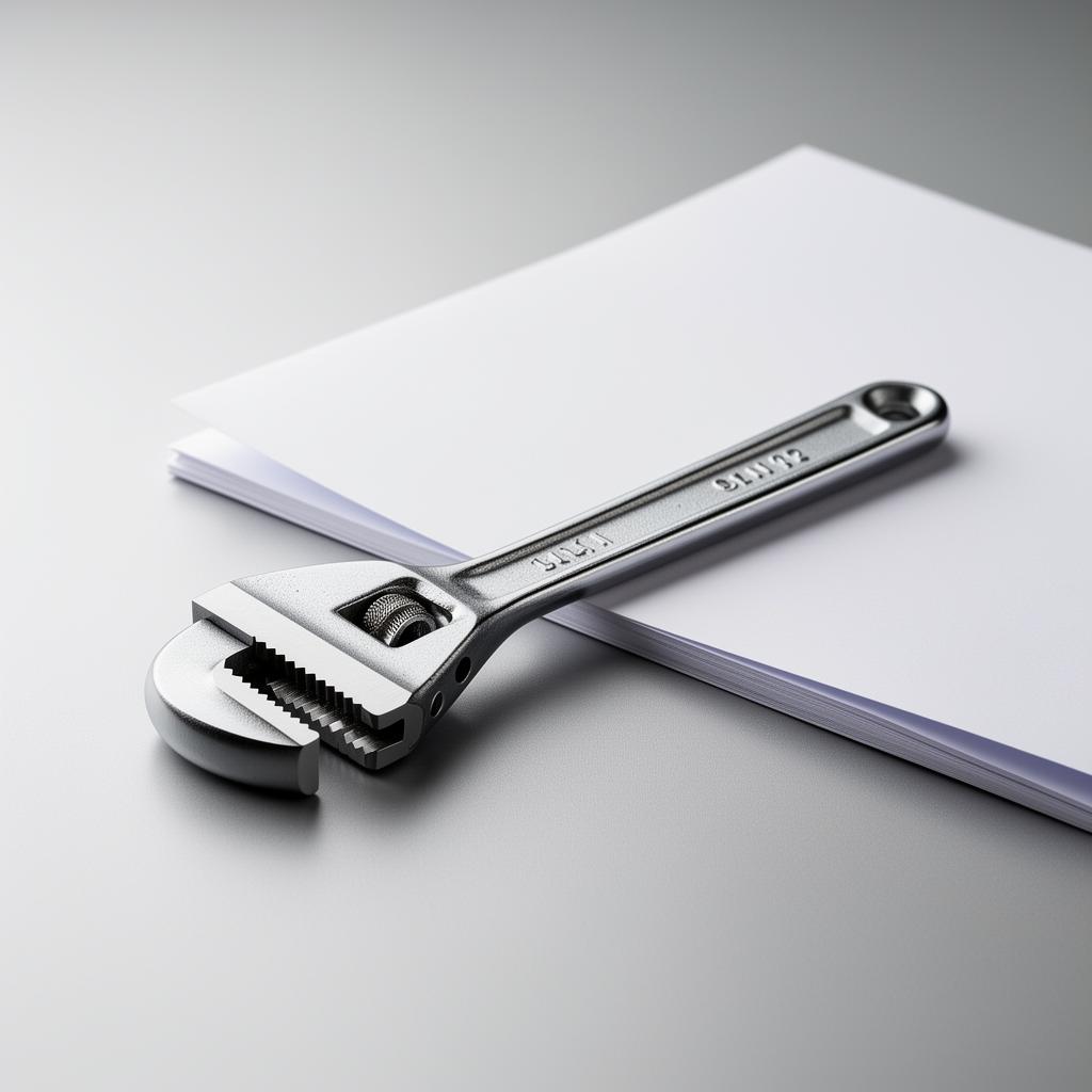 Polished chrome pipe wrench resting beside a folded white document