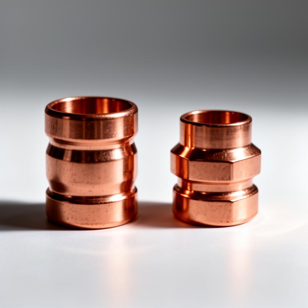 Two copper pipe fittings side by side representing a plan comparison